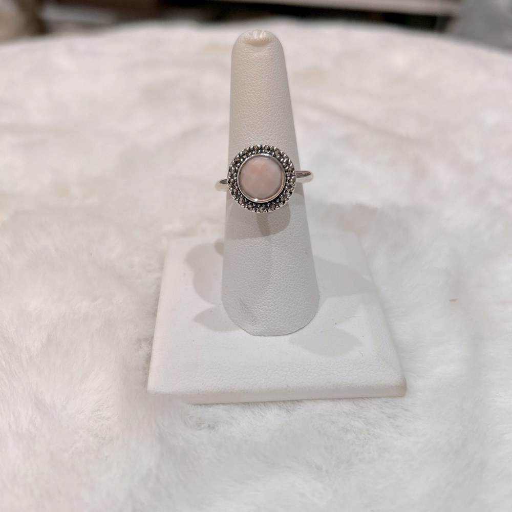 Genuine Pandora Silver Pink Opal & Marcasite Ring  #190617POP